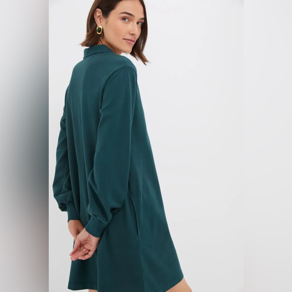 NWT Tuckernuck June Bug Long sleeve Polo Dress Dark Green - Picture 3 of 7